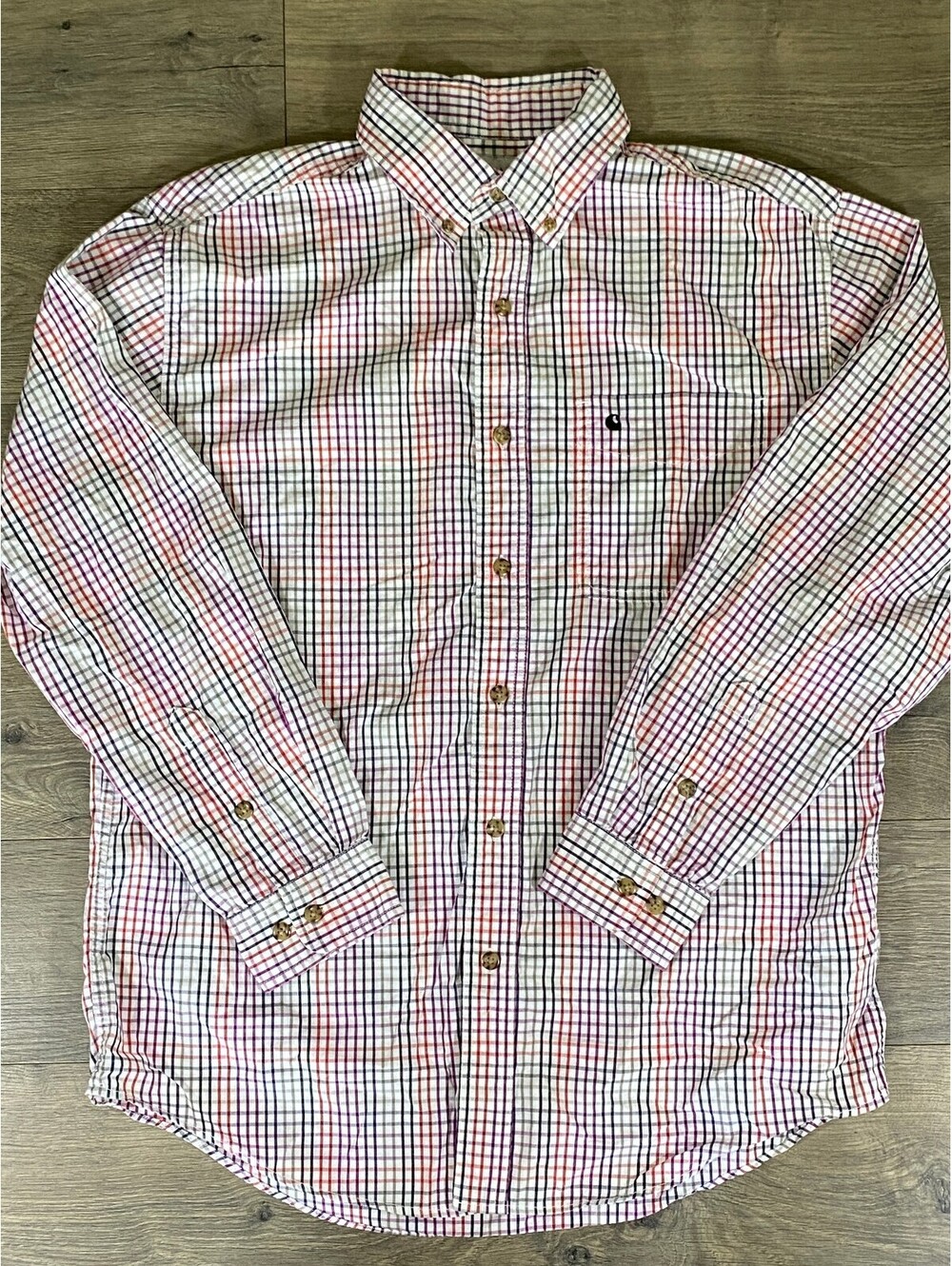 Carhartt Mens L Plaid Long Sleeve Button Down Shirt 100% Cotton Workwear